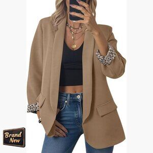 Oversized Blazer Shawl Collar Leopard Lined Business Casual Jacket